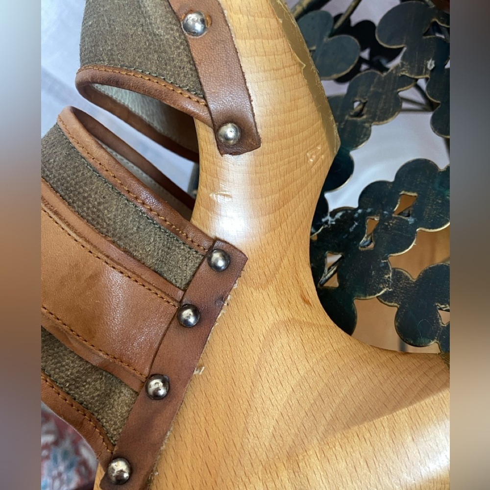 CNC Costume National Wood & Leather Platform Clog Sandal Size 41 Vintage - Picture 8 of 15